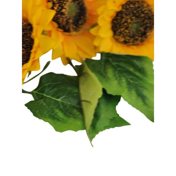 Artificial Sunflowers For Wreath Making 5 Stems With Leaves Yellow & Green 5" Wi - Picture 4 of 11